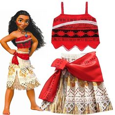 the doll is wearing a red top and skirt