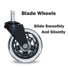 a black wheel with the words blade wheels glide smoothly and silently