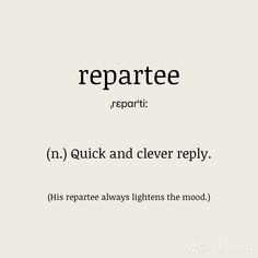 the words repartee appear to be written in black and white, with an image of