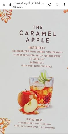 the caramel apple cocktail recipe is shown in this ad for crown royal salted