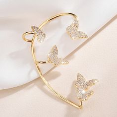 Butterfly Cuff, Ear Clips, Nickel Free Earrings, Zirconia Earrings, Hypoallergenic Earrings, Ear Hook, Butterfly Earrings, Cartilage Earrings, Silver Rhinestone