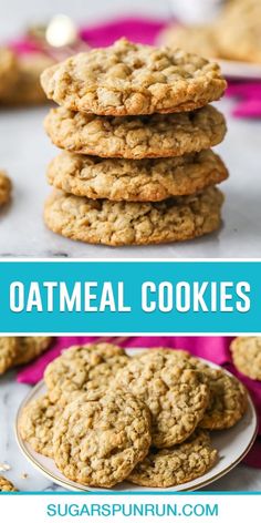 oatmeal cookies stacked on top of each other with the title above it