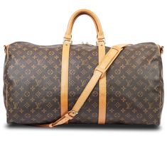 Whether you're jetting off to an exotic locale or heading off on a weekend road trip, you'll do so in style carrying this pre-owned Keepall Bandouliere Monogram 55 travel bag. It's a must-have due to its roomy interior and signature monogram design. From Louis Vuitton. Luxury Pre-owned Bags, Pre Owned Louis Vuitton, Louis Vuitton Keepall, Monogram Design, Designer Handbags, Travel And Leisure, Travel Luggage, Travel Bag, Road Trip