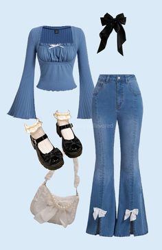 Cute Blue Outfits, Cute Outfits To Wear To School, Blue And White Outfit, Jean Top Outfits, Academia Aesthetic Outfit, Punk Style Outfits, Jeans Shoes, Effortlessly Chic Outfits, Casual Day Outfits