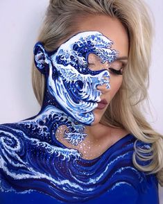 Mehron Makeup, Cool Halloween Makeup, Face Art Makeup, Halloween Makeup Inspiration, The Great Wave, Special Effects Makeup, Skull Makeup, Fx Makeup