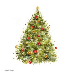 a watercolor painting of a christmas tree