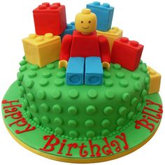 a birthday cake with legos on it