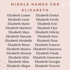 the middle names for elizabeth, elizabeth, elizabeth, elizabeth and elizabeth are shown in pink