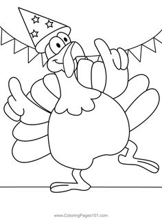 a cartoon turkey wearing a party hat