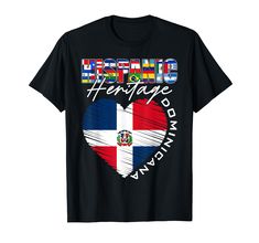 a black t - shirt with the words heritage in front of a heart shaped flag