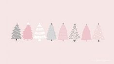 a row of christmas trees on a pink background