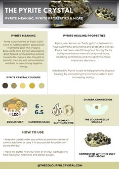 A Visual of the Pyrites Crystals Meaning, Properties, Zodiac Sign and More! Pyrite Stone Meaning, Pyrite Crystal Meaning, Crystals Meaning, Pyrite Stone, Crystal Properties, Pyrite Crystal, Crystals Healing, Fool Gold