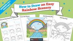 how to draw an easy rainbow scene with pictures and instructions on the front cover for children's coloring books