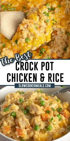 Close up of chicken and rice on a wooden spoon and in a bowl. Crockpot Rice Recipes, Crock Pot Chicken And Rice, Crockpot Chicken And Rice, Chicken And Rice Crockpot, Comforting Food, Chicken And Rice Recipe, Chicken Rice Recipes, Chicken And Rice Casserole, Easy Chicken And Rice