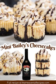 mini bailey's cheesecakes with chocolate drizzle on top