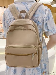 BirdinBag - Polished Multi-Pocket Backpack for Women Trendy Student Backpack With Pockets, Trendy Bags With Multiple Pockets For Students, Beige Softback Backpack With Pockets, Beige Shoulder Bag With Zipper For Back To School, Beige Shoulder Backpack With Pockets, Beige Shoulder Bag Backpack With Pockets, Beige Shoulder Bag With Zipper Closure, Student Shoulder Bag With Pockets For Back To School, Standard Student Backpack With Pockets