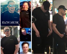 a collage of photos with men in black shirts and one man wearing a hat