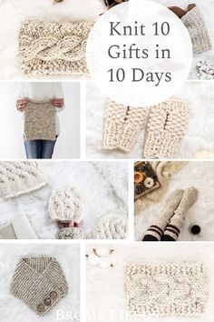 knitted mitts in 10 days with text overlay that reads, knitt 10 gifts in 10 days