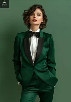 Green Tuxedo Two piece Suit for Women | eBay Luxury Green Tuxedo For Workwear, Luxury Green Semi-formal Tuxedo, Luxury Elegant Purple Tuxedo, Hot Power Suits, Luxury Purple Tuxedo For Semi-formal Occasions, Women Velvet Tuxedo, Satin Tuxedo Women, Emerald Green Suit Dress, Prom Dresses Suit