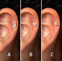 three different types of ear piercings are shown