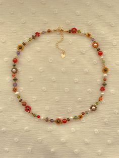 Colorful Seed Bead Necklace, Gemstone Beads Necklace, 2mm Bead Bracelet Ideas, Colorful Beaded Choker, Making Beaded Necklaces, Fall Beaded Necklaces, Gold Beaded Jewelry, Autumn Beaded Jewelry, How To Make Beaded Necklaces