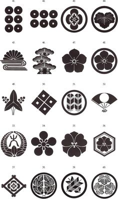 an image of different types of flowers in black and white, with the symbols above them