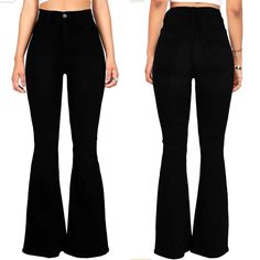 Between Us Retro Black Stretchy High Rise Flared Bell Bottom Jeans. Totally Timeless In A Forever Flattering Fit, These New With Tag Jeans From Between Us Are Featured In A High-Rise, Flared/ Wide Leg Silhouette In Black For A Great Summer Look! - New With Tag, Nwt - Black In A Stretchy Fabric - Extra High Rise Waist, Extra High Waisted - Classic Five Pocket Design - Zip-Fly And Button Closure - Bell Bottom Legs, Flared Hem, Wide Leg - Check Out My Many Other Amazing Listings! Includes Many Diff Style Bell Bottom Jeans, Distressing Denim, Punk Glam, Tag Jeans, Bottom Jeans, Between Us, 1970s Fashion, Classy Chic, 60s Fashion