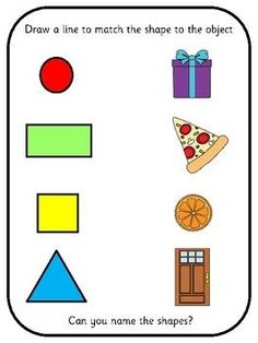 Draw lines to match the 2D shape to the corresponding environmental shape.Basic 2D shapes include circle, square, triangle and rectangle. Suitable for pre-school children. Can be used for assessment. ... Kindergarten Transportation, Match The Shapes, Animal Crafts Preschool, Matching Shapes, Circle Square Triangle