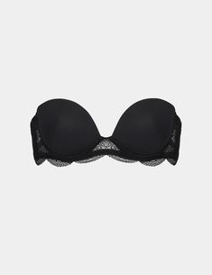 A comfortable strapless bra that stays up and looks great! Made with lightweight foam cups in a flattering plunge silhouette, the Karma Strapless bra is here to make all your style dreams come true. With scalloped lace along the underbust and band and a set of chic removable straps, this strapless is a wardrobe must-have. | Knix Karma Strapless Bra in Black Wireless Bras, Foam Cups, Lace Strapless, Everyday Bra, Seamless Bra, Wireless Bra, Bra Shop, Scalloped Lace, T Shirt Bra