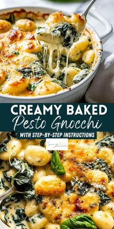 creamy baked pesto gnocchi with step - by - step instructions is an easy and delicious side dish