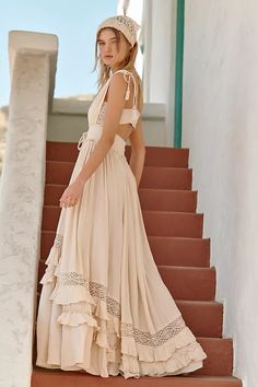 SANTA MARIA maxi dress by Free People in Summer Khaki Bohemian Dresses Long Formal, Women Flowy Dress, Boho Tiered Wedding Dress, Boho Rehearsal Dinner Dress, Long Flowy Dress Photoshoot, Greek Gown, Flowy Dress Pattern, Flowy Dress Photoshoot, Casual Flowy Dress