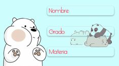 a polar bear is standing in front of some words that say nombre, grad, mater and panda