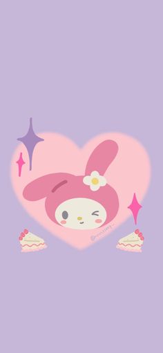 a pink heart shaped object with a bunny on it's face and stars around it