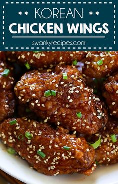 chicken wings with sesame seeds in a white bowl