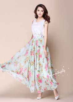 Flower Butterfly Chiffon Skirt Long Maxi Sundress Beachdress Holiday Dress Women Summer Pleat Dress Beach Skirt Plus Size Dresses YM019 Detail Info: ❤ Color: as picture, flower E. More color choice link: https://www.etsy.com/listing/213656440/chiffon-dress-color-card?ref=shop_home_feat_1 you just note the color you want with order, we will make according to your note. ❤ Material: Chiffon Waist 60-100cm, Please choose the length according to your height! Please note your waist size with your orde Green A-line Chiffon Summer Dress, A-line Chiffon Dress For Vacation, Green A-line Chiffon Dress For Summer, Green Chiffon A-line Summer Dress, Fitted Chiffon Summer Vacation Dress, Fitted Chiffon Dress For Summer Vacation, Fitted Chiffon Summer Beach Dress, Fitted Chiffon Summer Dress For Beach, Fitted Chiffon Dress For Summer Beach