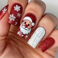 Christmas Nails Santa Claus, Christmas Cute Nails, Christmas Nail Art Designs Xmas, Santa Claus Nails, Santa Claus Nail Art, Class Nails, Santa Nails, Sweet Nails, Red Christmas Nails