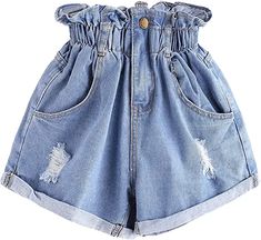 Ripped Denim Skirts, Destroyed Denim Shorts, Casual Denim Shorts, Ripped Denim Shorts, Elastic Shorts, Ripped Shorts, High Waisted Jean Shorts, Outfit Trends, Mini Short