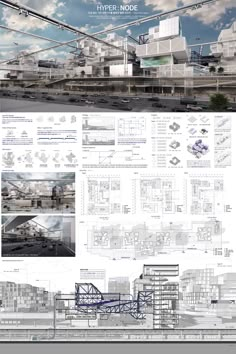 an architectural diagram shows the various parts of a building and its surroundings, including several different sections