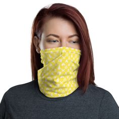 This neck gaiter is a versatile accessory that can be used as a face covering, headband, bandana, wristband, and neck warmer. Upgrade your accessory game and find a matching face shield for each of your outfits. • 95% polyester, 5% elastane (fabric composition may vary by 1%) • Fabric weight: 6.19 oz/yd² (210 g/m²) • Breathable fabric • Washable and reusable • Four-way stretch fabric that stretches and recovers on the cross and lengthwise grains • One size • Printed on one side, reverse side is Headband Bandana, Face Mask Fashion, Yellow Polka Dot, Neck Gaiters, Polka Dot Design, Face Covering, Fashion Face Mask, Face Shield, Plaid Design