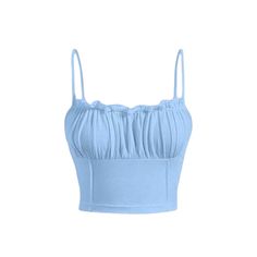 Baby Blue Casual Plain Cami Spaghetti Strap Frill, Ruched Bust Regular Slim Fit Slight Stretch Machine Wash Or Professional Dry Clean Light Blue Shirts Women, 369 Method, Blue Shirt Women, Hollister Tank Tops, Clothes Wishlist, Gingham Jacket, Light Blue Top, Asics Running Shoes, Tank Top Straps