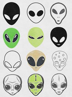 the alien heads are all different colors and sizes, but there is no image to describe