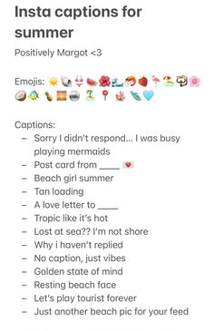 the insta captions for summer are displayed in this screenshoter's image