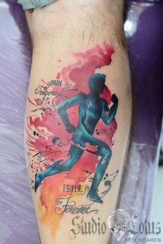 a man's leg with a watercolor painting on it and the words firefighter