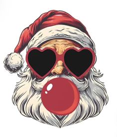 a santa claus with heart shaped glasses and a red nose ball in the shape of a heart