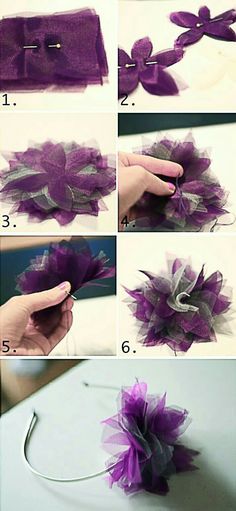 step by step instructions on how to make an easy flower headband with tulle