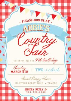 a red and white checkered table cloth with a blue ribbon around the edge that says abie's country fair