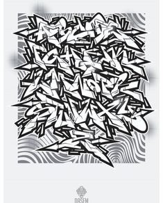 an abstract black and white graffiti art piece