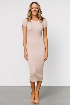 Dana Ribbed Midi Dress | Sand - Baltic Born Rib Knit Dress, Baltic Born, Ribbed Midi Dress, Ribbed Knit Dress, Jewel Neckline, Sand Color, Work Wardrobe, Cup Size, Staple Pieces