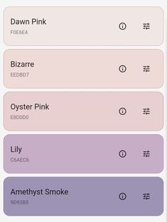 an iphone screen showing the different types of pinks and purples in various languages