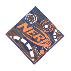 an orange and blue square with the word nerf on it's center piece